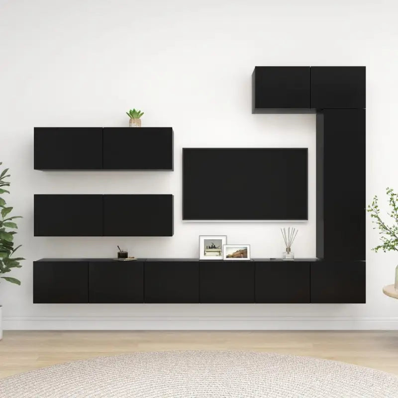 Moderne tv-meubelset van bewerkt hout met veel opbergruimte - Zwart / 7 / 100 cm - Tv-meubels