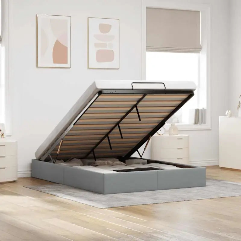 Moderne voetenbank met opbergruimte en ademend vermogen voor boxspring nodig - Lichtgrijs / 140 x 190 cm - Bedden &