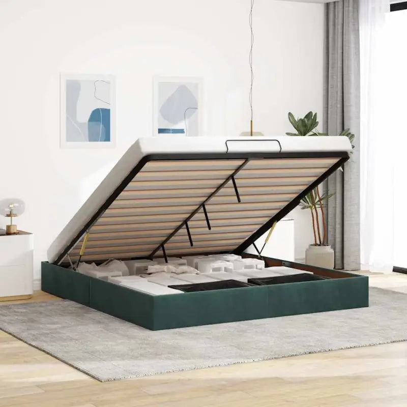 Moderne voetenbankje met opbergfunctie en geschikt voor boxspring nodig - Donkergroen / 180 x 200 cm - Bedden &