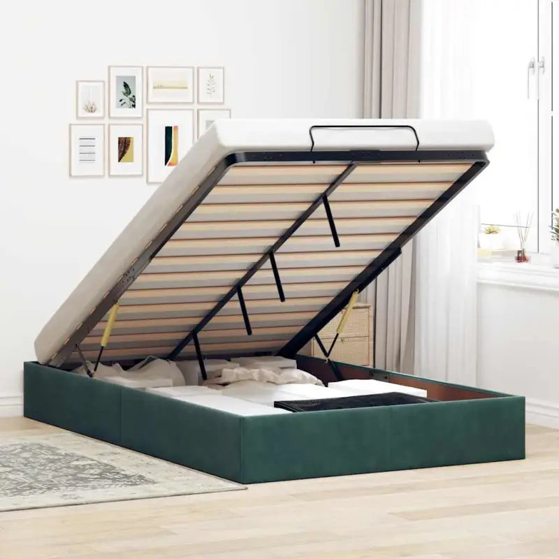 Moderne voetenbankje met opbergfunctie en geschikt voor boxspring nodig - Donkergroen / 120 x 190 cm - Bedden &