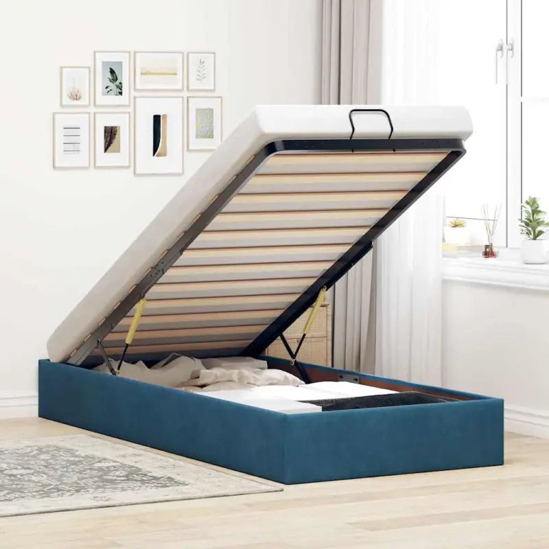 Moderne voetenbankje met opbergfunctie en geschikt voor boxspring nodig - Donkerblauw / 90 x 190 cm - Bedden & bedframes