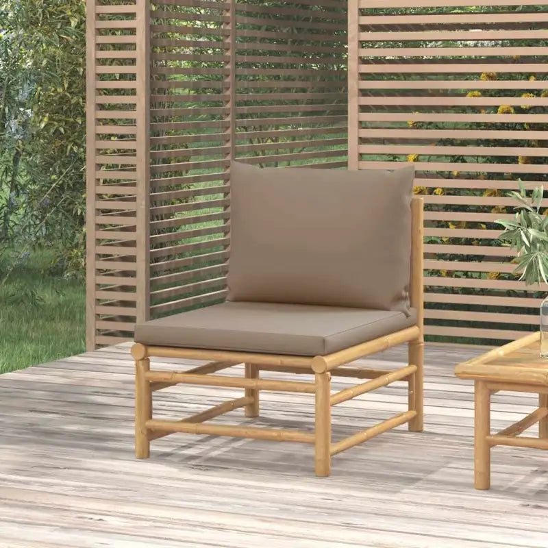 Modulaire bamboe tuinbank met comfortabele afmetingen en rugkussen - Taupe / 1 / Middenbank - Modulaire tuinbanken