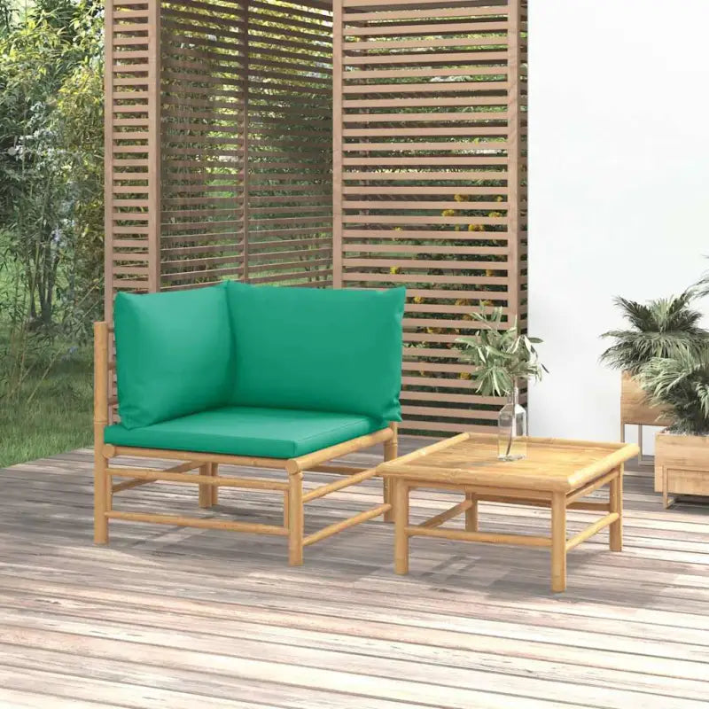 Modulaire bamboe tuinbank met comfortabele afmetingen en rugkussen - Groen / 1 / hoek + Tafel - Modulaire tuinbanken