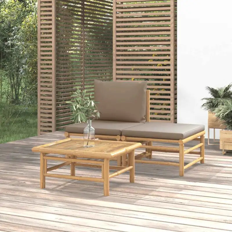 Modulaire bamboe tuinbank met comfortabele afmetingen en rugkussen - Taupe / 1 / midden + voetensteun + Tafel