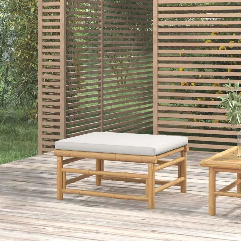 Modulaire bamboe tuinbank met comfortabele afmetingen en rugkussen - Lichtgrijs / 1 / Voetensteun - Modulaire tuinbanken