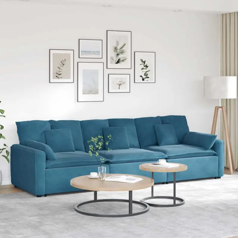 Modulaire bank met elegante armleuning en perfecte totale afmetingen - Blauw - Bankelementen