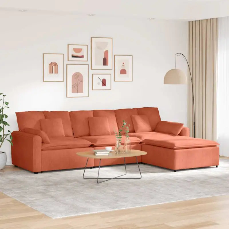 Modulaire bank met elegante design en totale afmetingen voor elke leefruimte - Roodoranje - Bankelementen