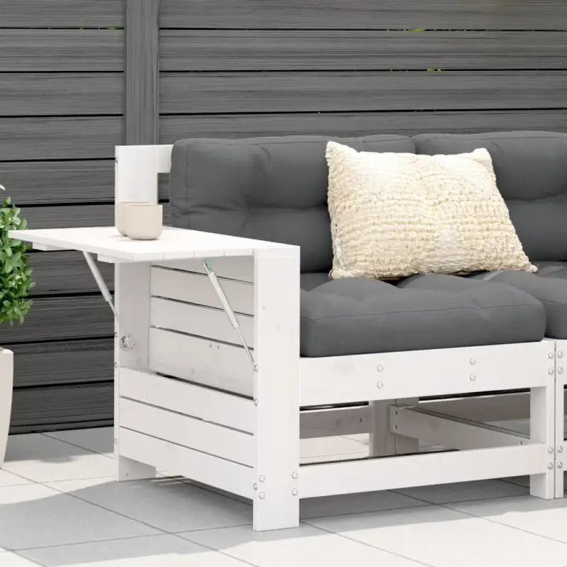 Modulaire houten tuinbank met kussen voor terras en tuinfeesten - Wit / Antracietkleurig / 1 / Hoekbank met bijzettafel