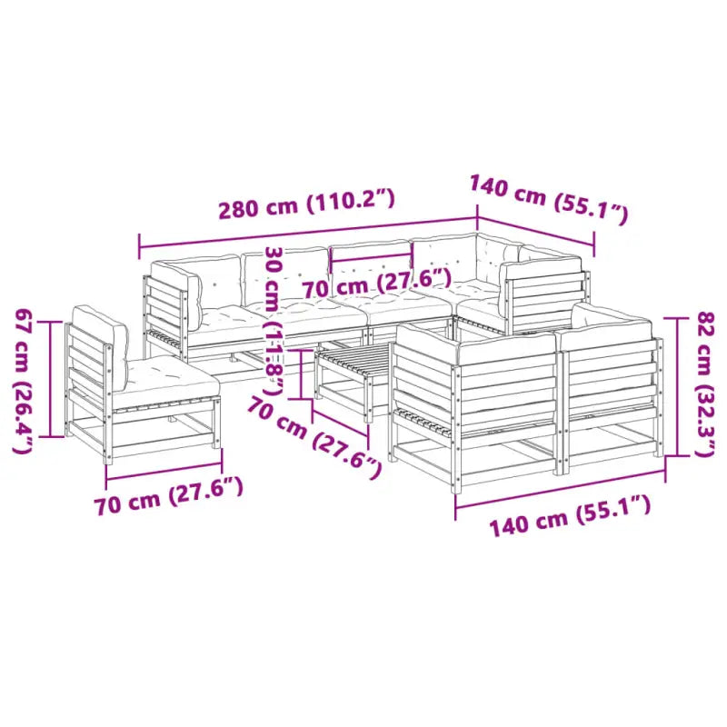 Modulaire loungeset van massief grenenhout voor een comfortabele zitervaring - Tuinsets