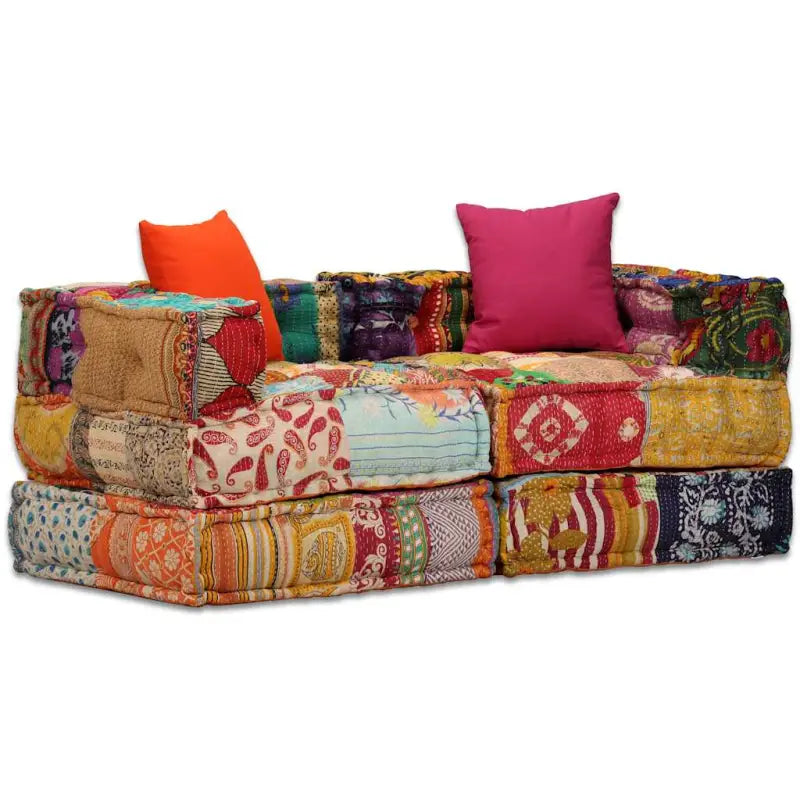 Modulaire poef met patchwork ontwerp voor exotische interieurstijl - Patchwork / 1 / Tweezitsbank met rugleuning