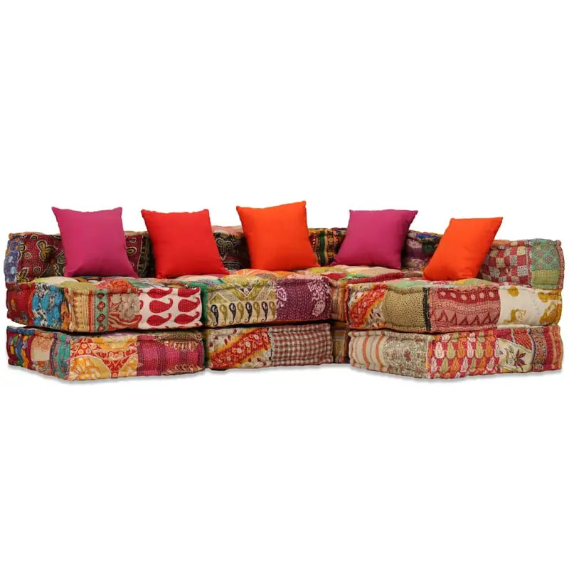 Modulaire poef met patchwork ontwerp voor exotische interieurstijl - Patchwork / 1 / Vierzitshoekbank met rugleuning
