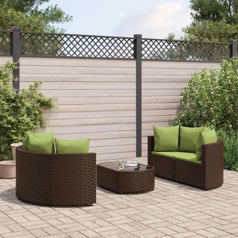 Modulaire poly rattan loungeset voor gemakkelijk schoon en buiten genieten - Bruin en groen - Tuinsets