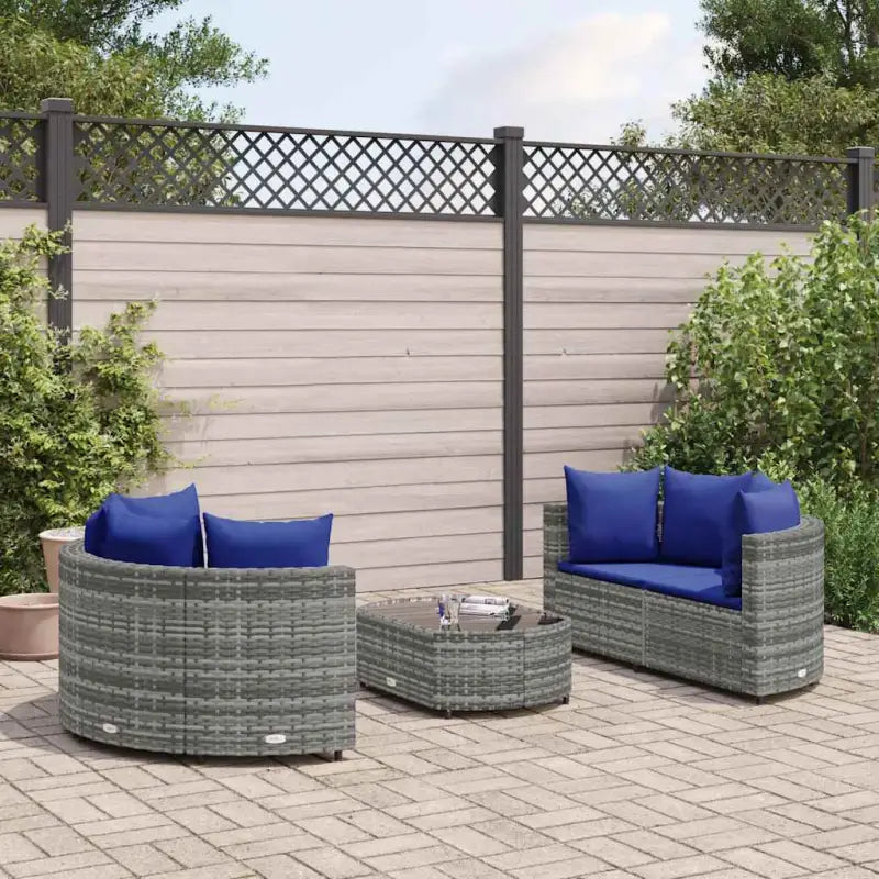 Modulaire poly rattan loungeset voor gemakkelijk schoon en buiten genieten - Grijs en blauw - Tuinsets
