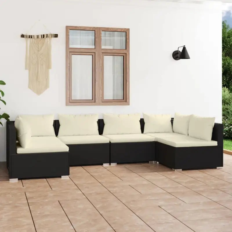 Modulaire poly rattan tuinset met comfortabele zitkussens en instelbare diepte - Zwart en crème / 2x hoek + 4x midden