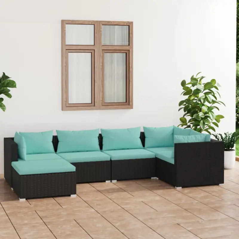 Modulaire poly rattan tuinset met comfortabele zitkussens en instelbare diepte - Zwart en blauw / 3x hoek + 2x midden