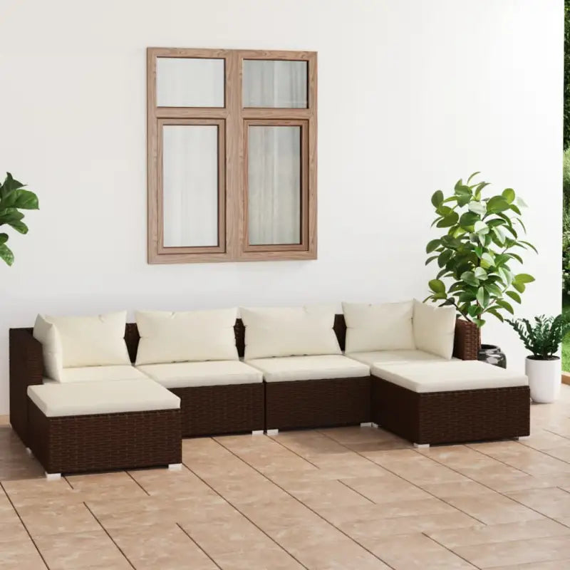 Modulaire poly rattan tuinset met comfortabele zitkussens en instelbare diepte - Bruin en crème / 2x hoek + 2x midden