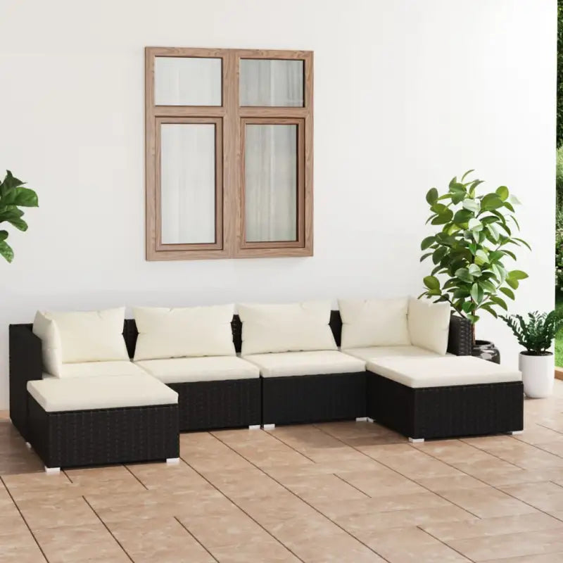 Modulaire poly rattan tuinset met comfortabele zitkussens en instelbare diepte - Zwart en crème / 2x hoek + 2x midden