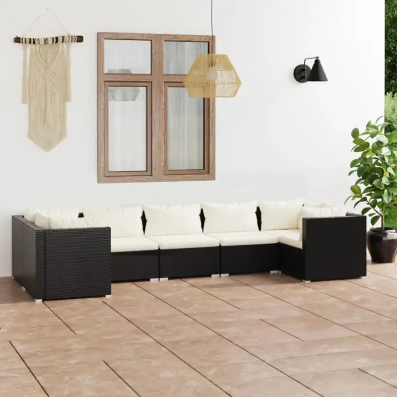 Modulaire poly rattan tuinset met comfortabele zitkussens en instelbare diepte - Zwart en crème / 4x hoek + 3x midden