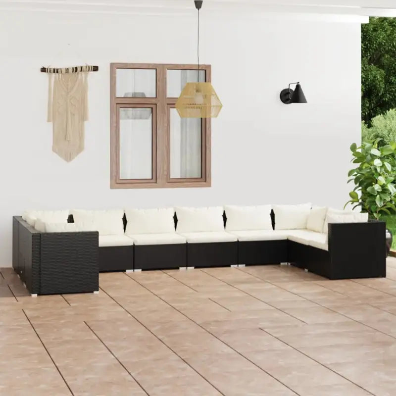 Modulaire poly rattan tuinset met comfortabele zitkussens en instelbare diepte - Zwart en crème / 4x hoek + 6x midden
