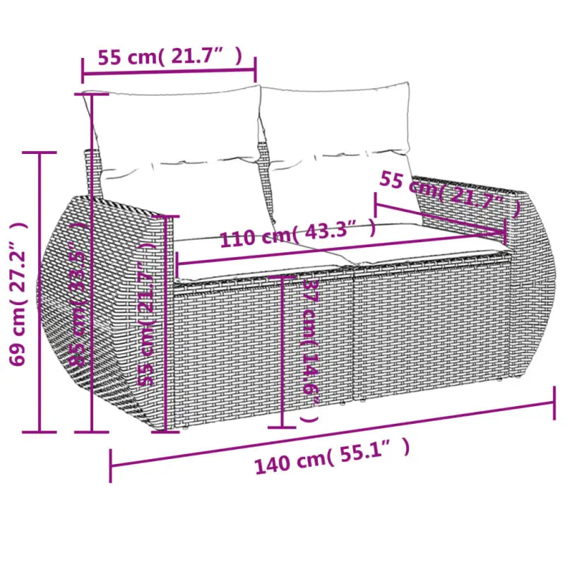 Modulaire tuinbank in grijs materiaal met gepoedercoat staal afmetingen - Modulaire tuinbanken