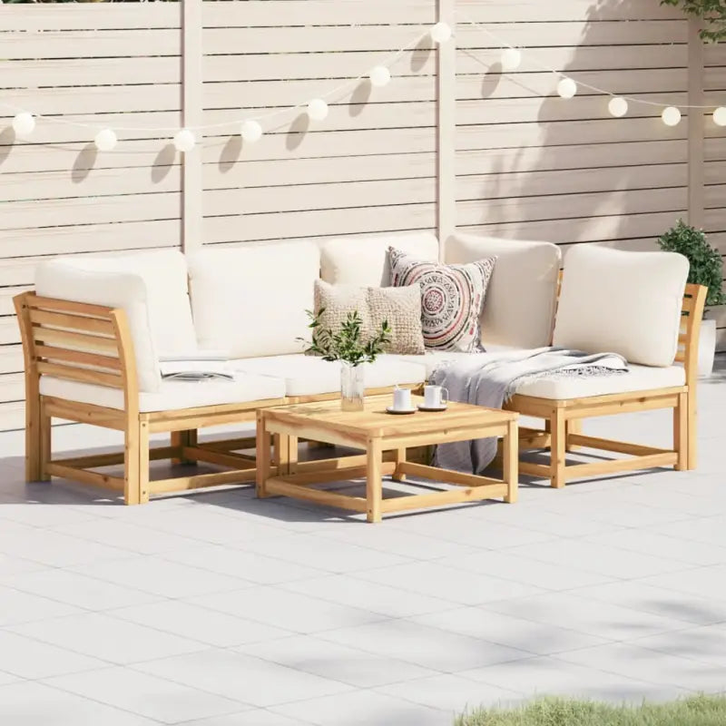 Modulaire tuinbank in massief acaciahout met olieafwerking en comfortabele afmetingen - Crème / 1 / hoek + 3x midden