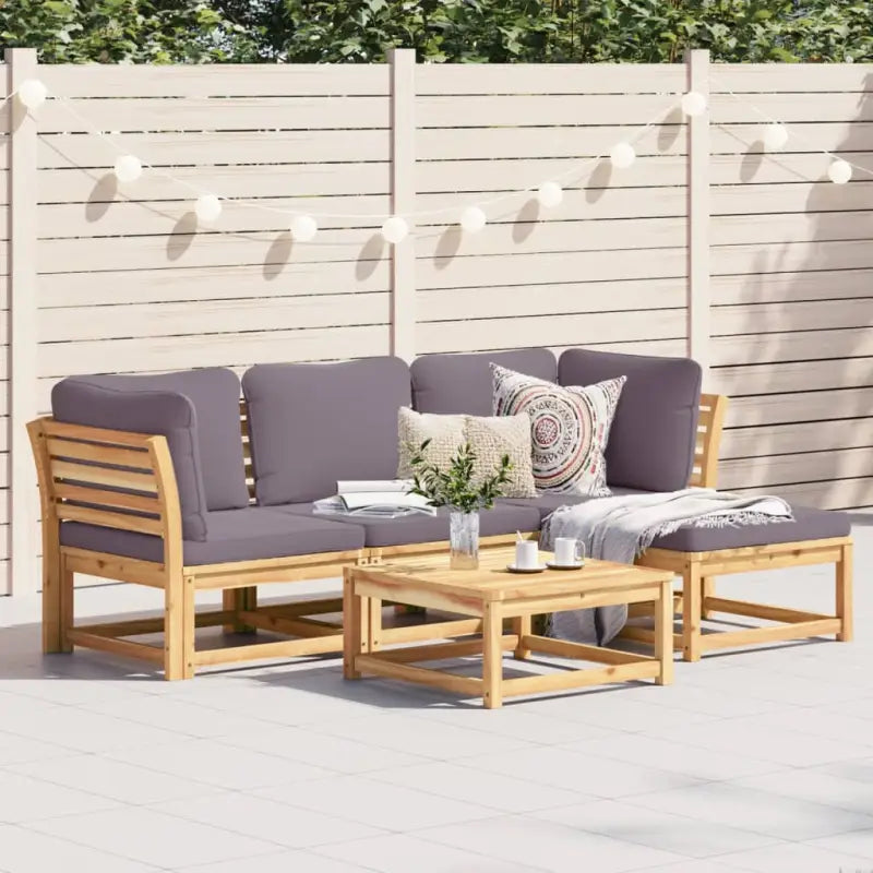 Modulaire tuinbank in massief acaciahout met olieafwerking en comfortabele afmetingen - Grijs / 1 / 2x hoek + midden