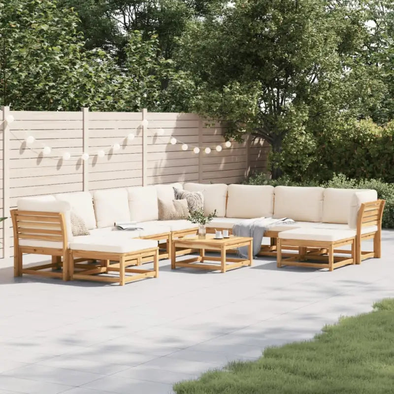Modulaire tuinbank in massief acaciahout met olieafwerking en comfortabele afmetingen - Crème / 1 / 3x hoek + 5x midden