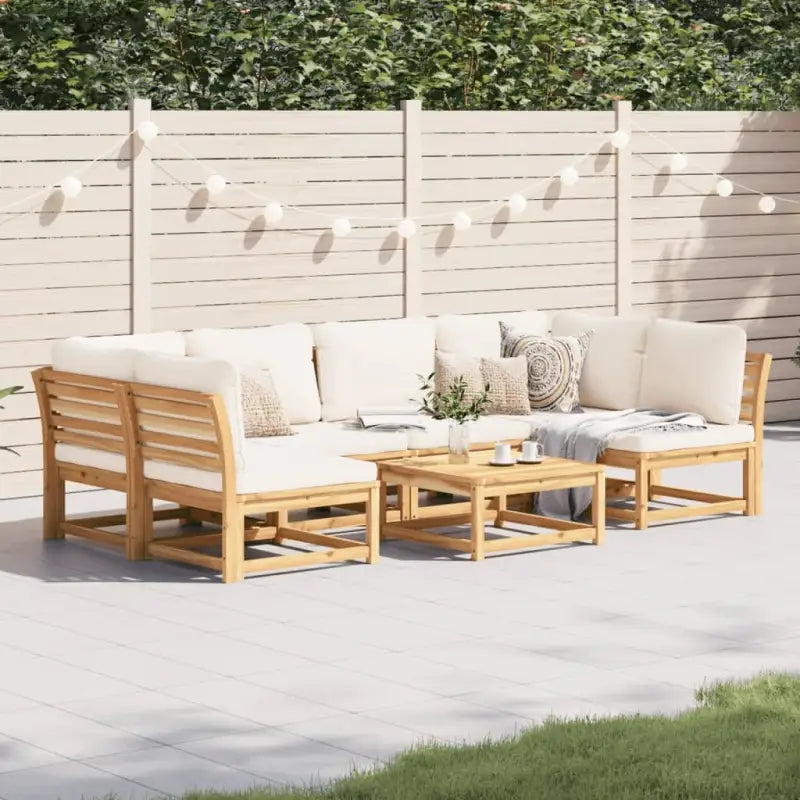 Modulaire tuinbank in massief acaciahout met olieafwerking en comfortabele afmetingen - Crème / 1 / 2x hoek + 4x midden