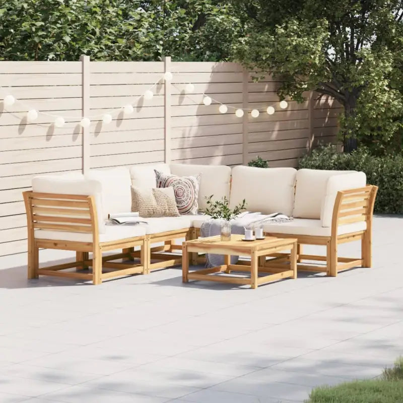 Modulaire tuinbank in massief acaciahout met olieafwerking en comfortabele afmetingen - Crème / 1 / 3x hoek + 2x midden