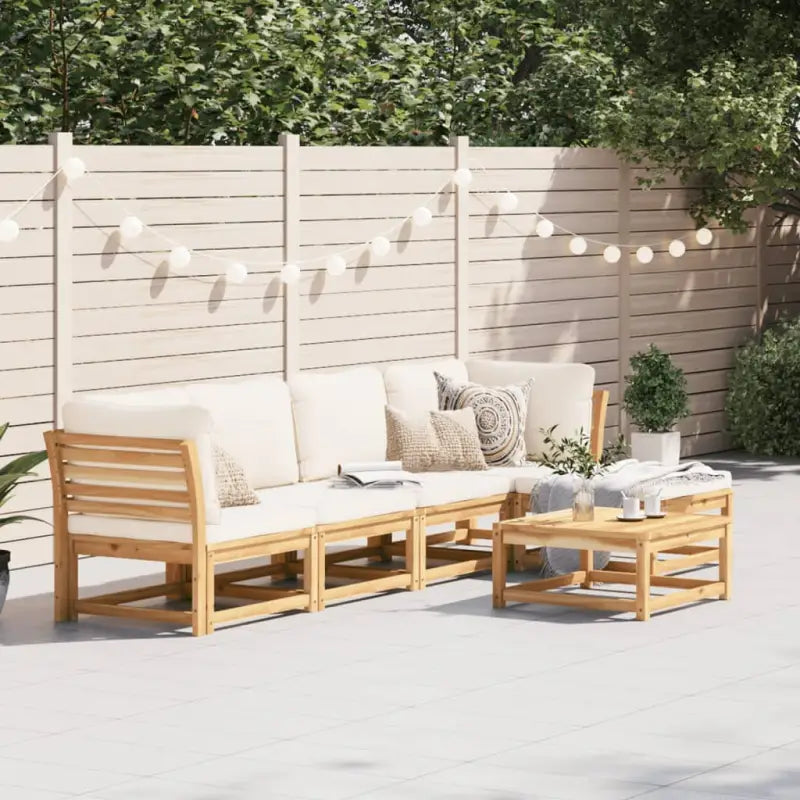 Modulaire tuinbank in massief acaciahout met olieafwerking en comfortabele afmetingen - Crème / 1 / 2x hoek + 2x midden