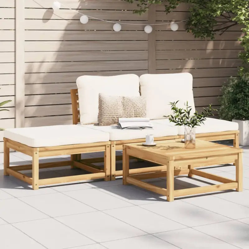 Modulaire tuinbank in massief acaciahout met olieafwerking en comfortabele afmetingen - Crème / 1 / 2x midden