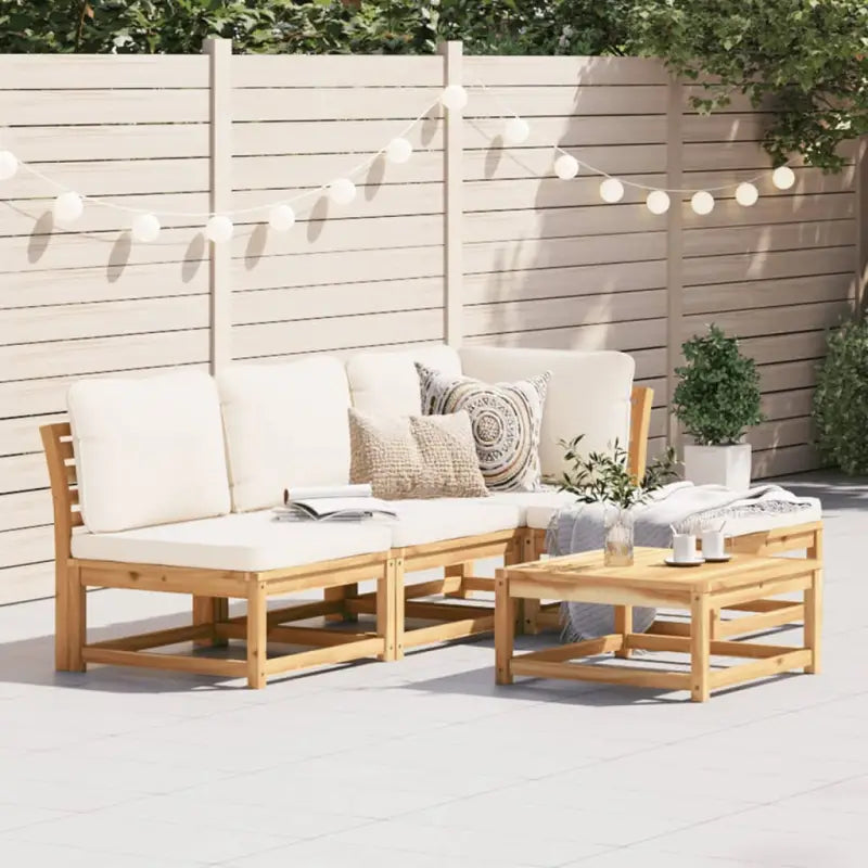 Modulaire tuinbank in massief acaciahout met olieafwerking en comfortabele afmetingen - Crème / 1 / hoek + 2x midden