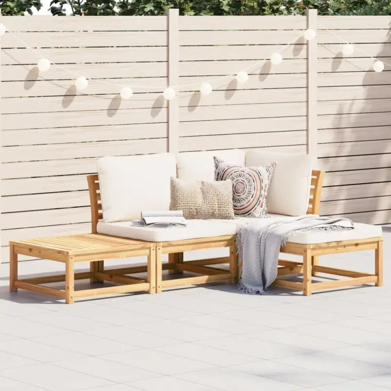 Modulaire tuinbank in massief acaciahout met olieafwerking en comfortabele afmetingen - Crème / 1 / hoek + midden