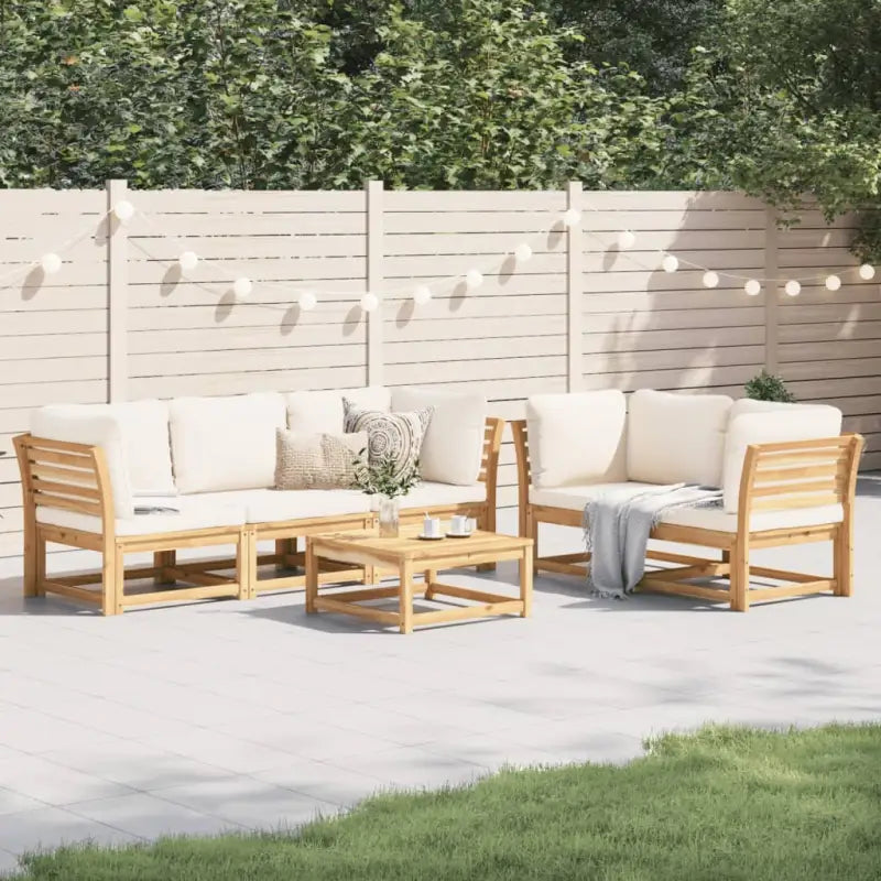 Modulaire tuinbank in massief acaciahout met olieafwerking en comfortabele afmetingen - Crème / 1 / 4x hoek + midden