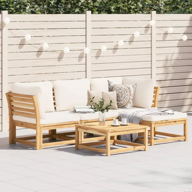 Modulaire tuinbank in massief acaciahout met olieafwerking en comfortabele afmetingen - Crème / 1 / 2x hoek + midden