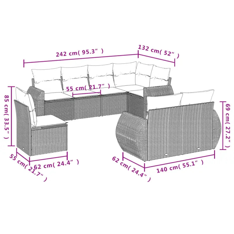 Modulaire tuinbank met beige materiaal en gepoedercoat staal afmetingen - Modulaire tuinbanken