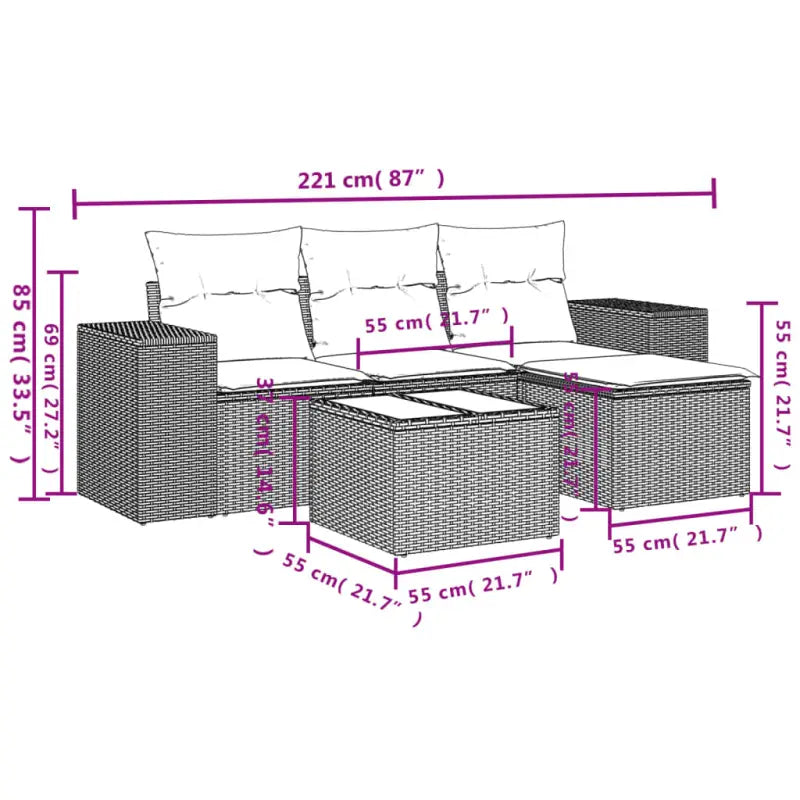 Modulaire tuinbank met beige materiaal en gepoedercoat staal afmetingen - Modulaire tuinbanken