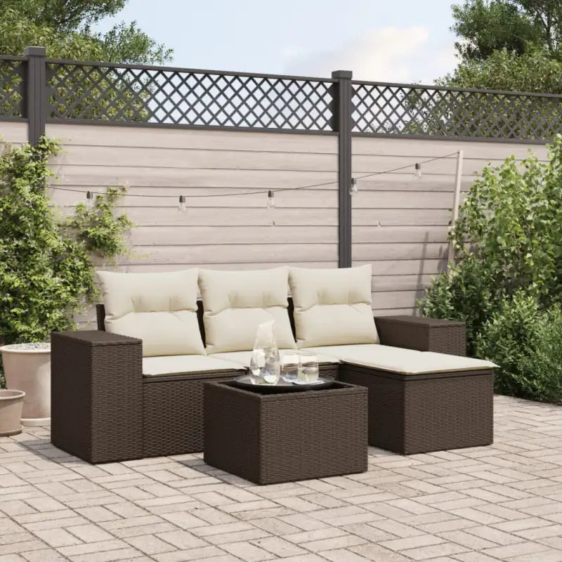 Modulaire tuinbank met beige materiaal en gepoedercoat staal afmetingen - Bruin en crème / 1 / Met tafel - Modulaire