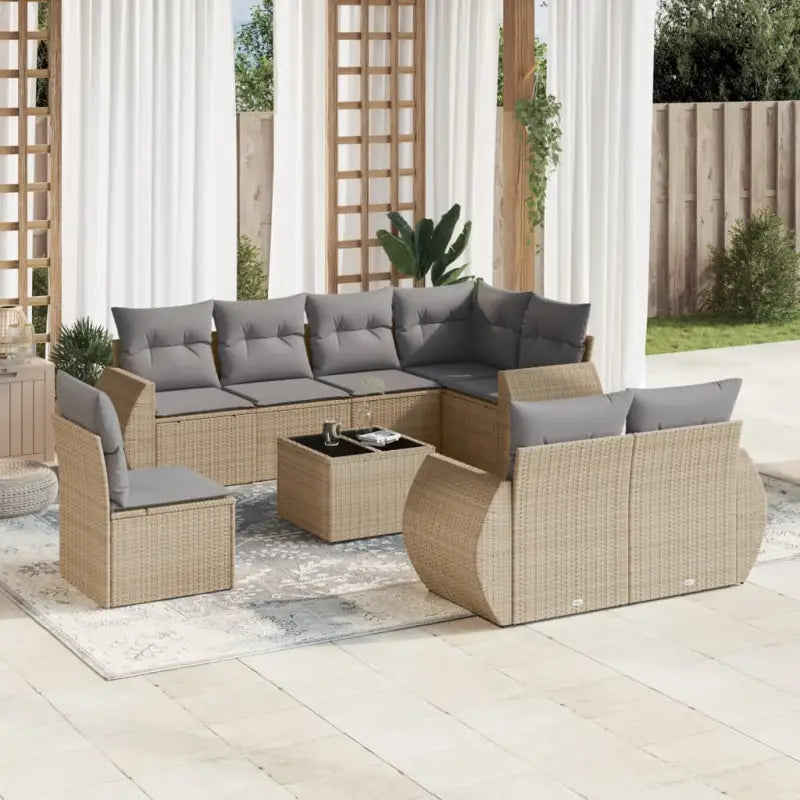 Modulaire tuinbank met beige materiaal en gepoedercoat staal afmetingen - Beige en grijs / 1 / Met tafel - Modulaire