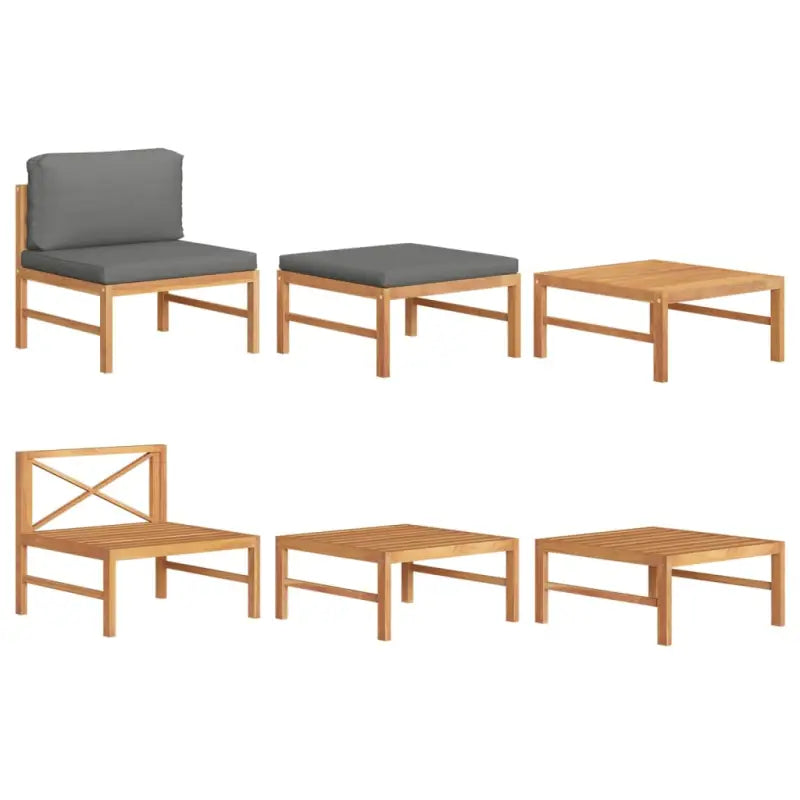 Modulaire tuinbank met fijn geschuurd hout en comfortabele kussens - Donkergrijs / 1 / midden + voetensteun + Tafel