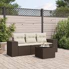 Modulaire tuinbank met poly rattan en comfortabele zitervaring - Bruin en crème / 1 / Met tafel - Modulaire tuinbanken