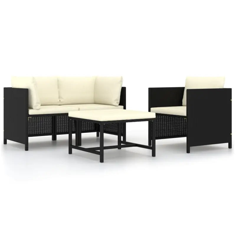 Modulaire tuinbank met waterbestendige PE-rattan tafel - Zwart / 1 / 2x hoek + Fauteuil + voetensteun - Modulaire