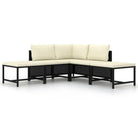 Modulaire tuinbank met waterbestendige PE-rattan tafel - Zwart / 1 / hoek + 2x midden + 2x voetensteun - Modulaire
