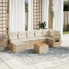 Modulaire tuinbank set met gepoedercoat staal en zwart materiaal - Beige / 1 / Tafel + 3x midden + hoek - Modulaire