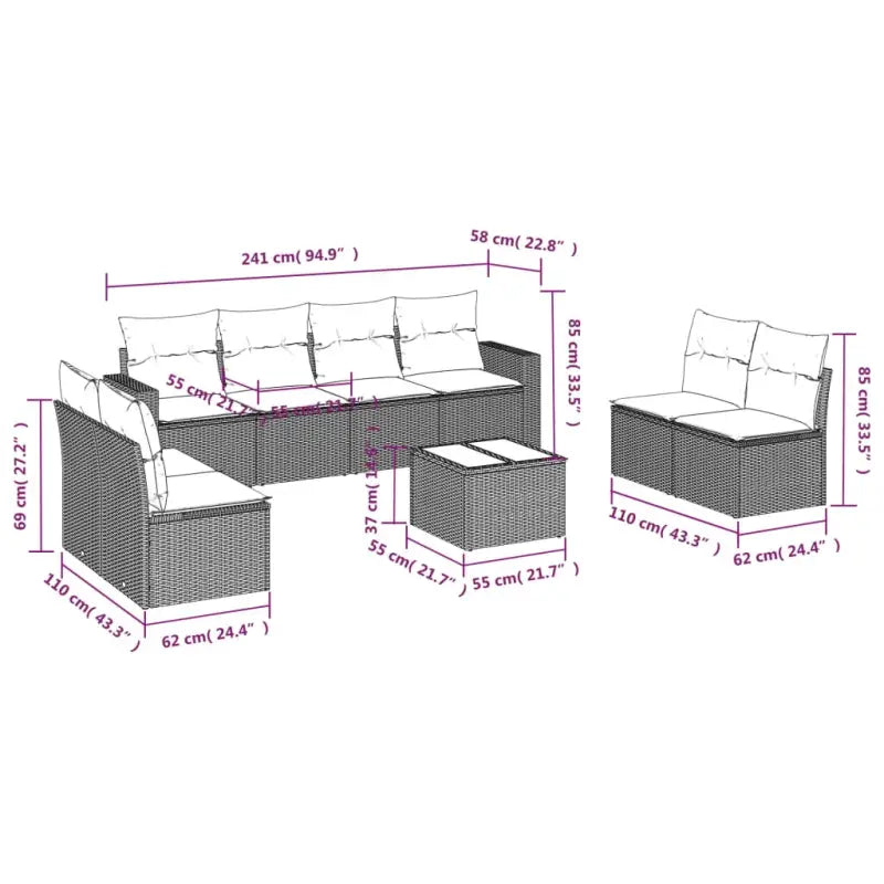 Modulaire tuinbank set met zwart materiaal en gepoedercoat staal - Modulaire tuinbanken