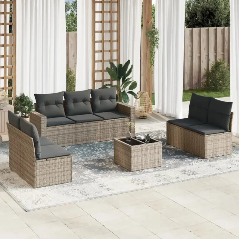 Modulaire tuinbank van gepoedercoat staal met poly rattan en waterdichte tas - Grijs / 1 / Met tafel - Modulaire