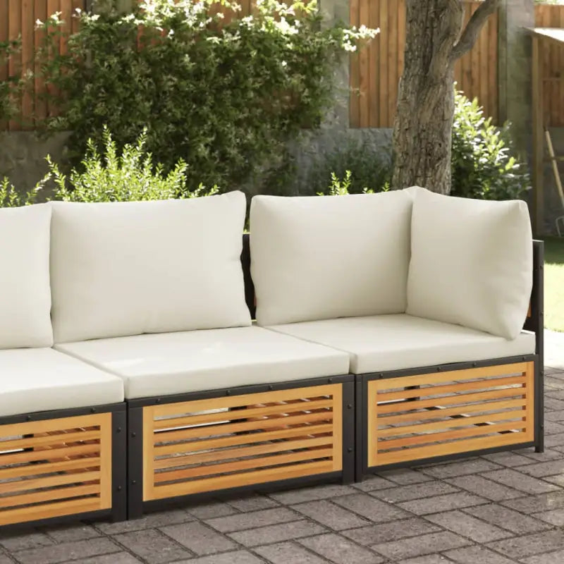 Modulaire tuinbank van massief acaciahout met wasbare hoes - Crème / 1 / Tweezitsbank - Modulaire tuinbanken