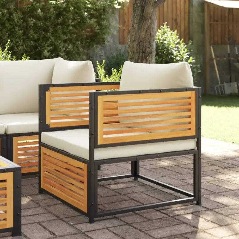 Modulaire tuinbank van massief acaciahout met wasbare hoes - Crème / 1 / Fauteuil - Modulaire tuinbanken