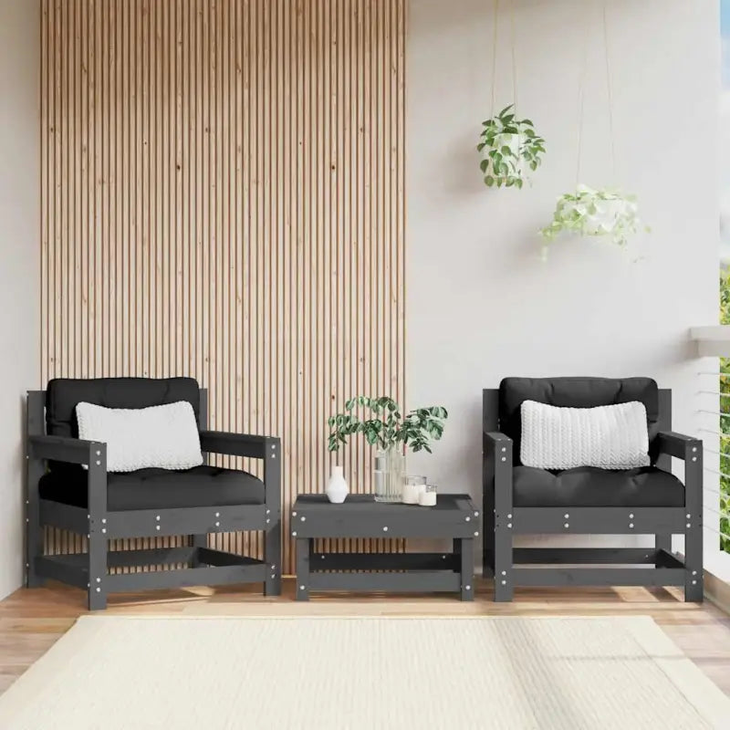Modulaire tuinbank van massief grenenhout met zachte kussens - Grijs grenenhout / 1 / Fauteuil - Modulaire tuinbanken
