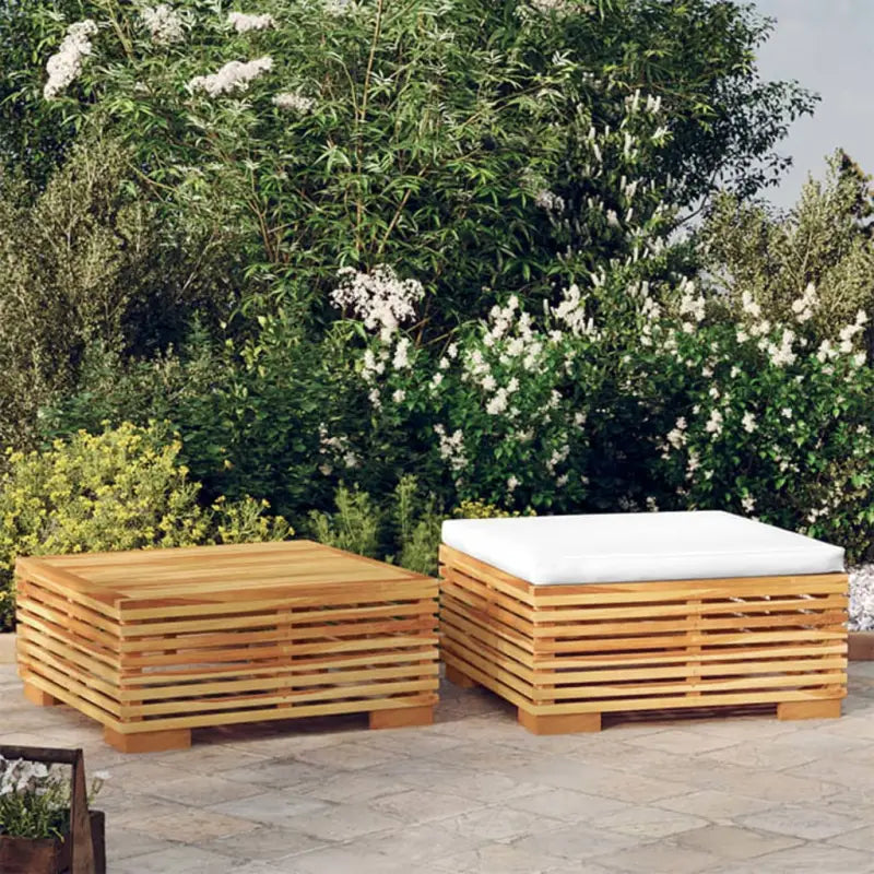 Modulaire tuinbank van massief teakhout fijn geschuurd met zachte kussens - Crème / 1 / voetensteun + Tafel - Modulaire